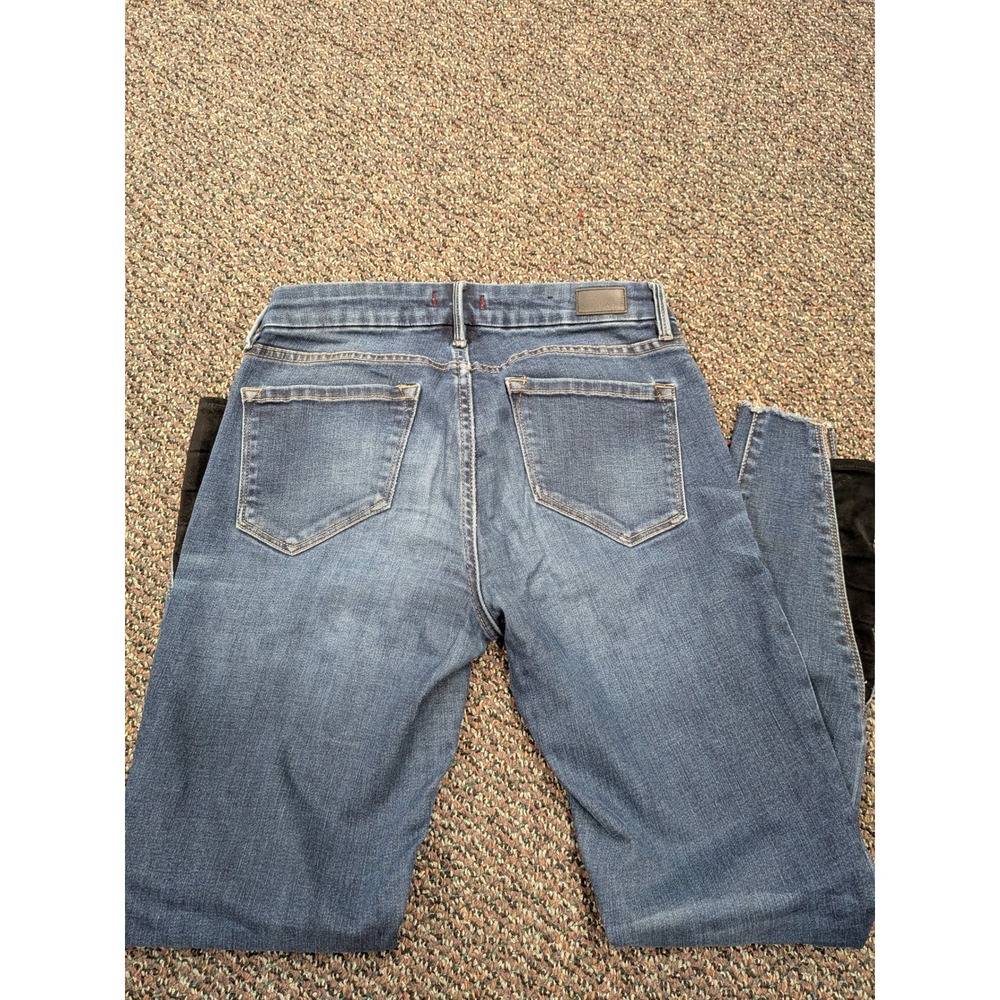 Dear John Skinny Jeans Blue Medium Wash Black Suede Split Raw Hem Size 26